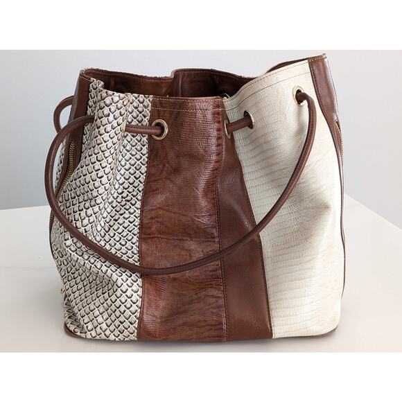 Brahmin Shoulder Bag Trina Brown Sahara Leather Bucket Drawstring - Picture 1 of 10